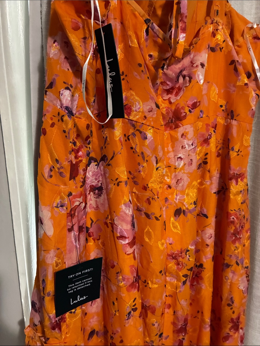 Lulu's Orange Floral High-Low Ruffle Dress - Picture 3 of 3